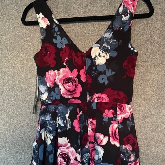 Trixxi V Neck Fit & Flare Floral Pleated Skirt Dress - Picture 3 of 15